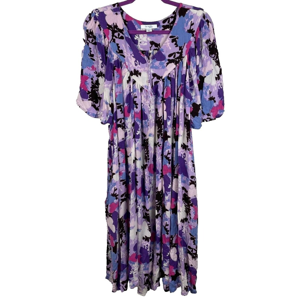 Go Softly Patio‎ Dress XL Purple Butterfly Pattern Mumu Art to Wear Pockets Boho